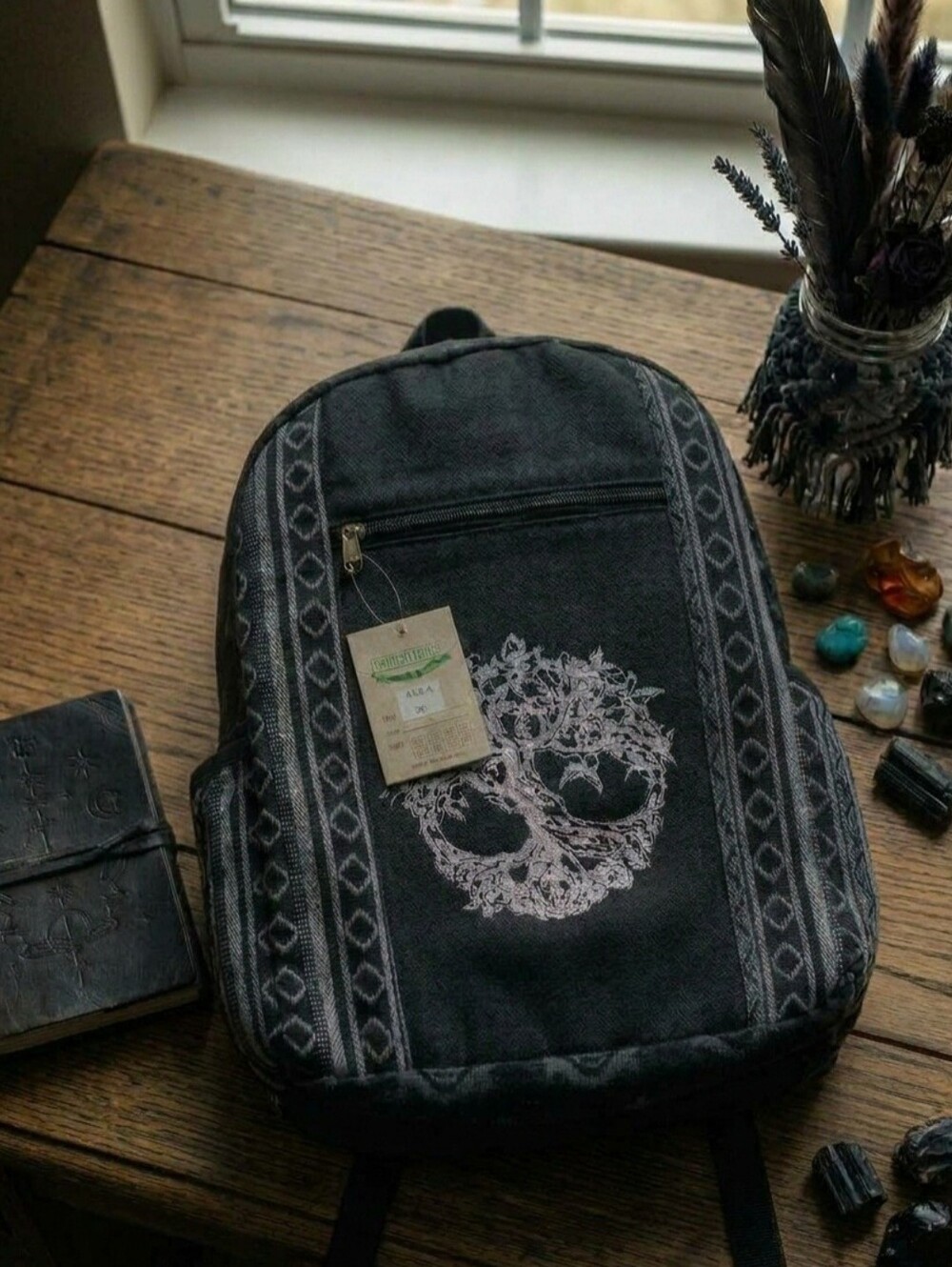NWT Nepal Handmade 100% Cotton Tree of Life Boho Backpack Geometric Rucksack